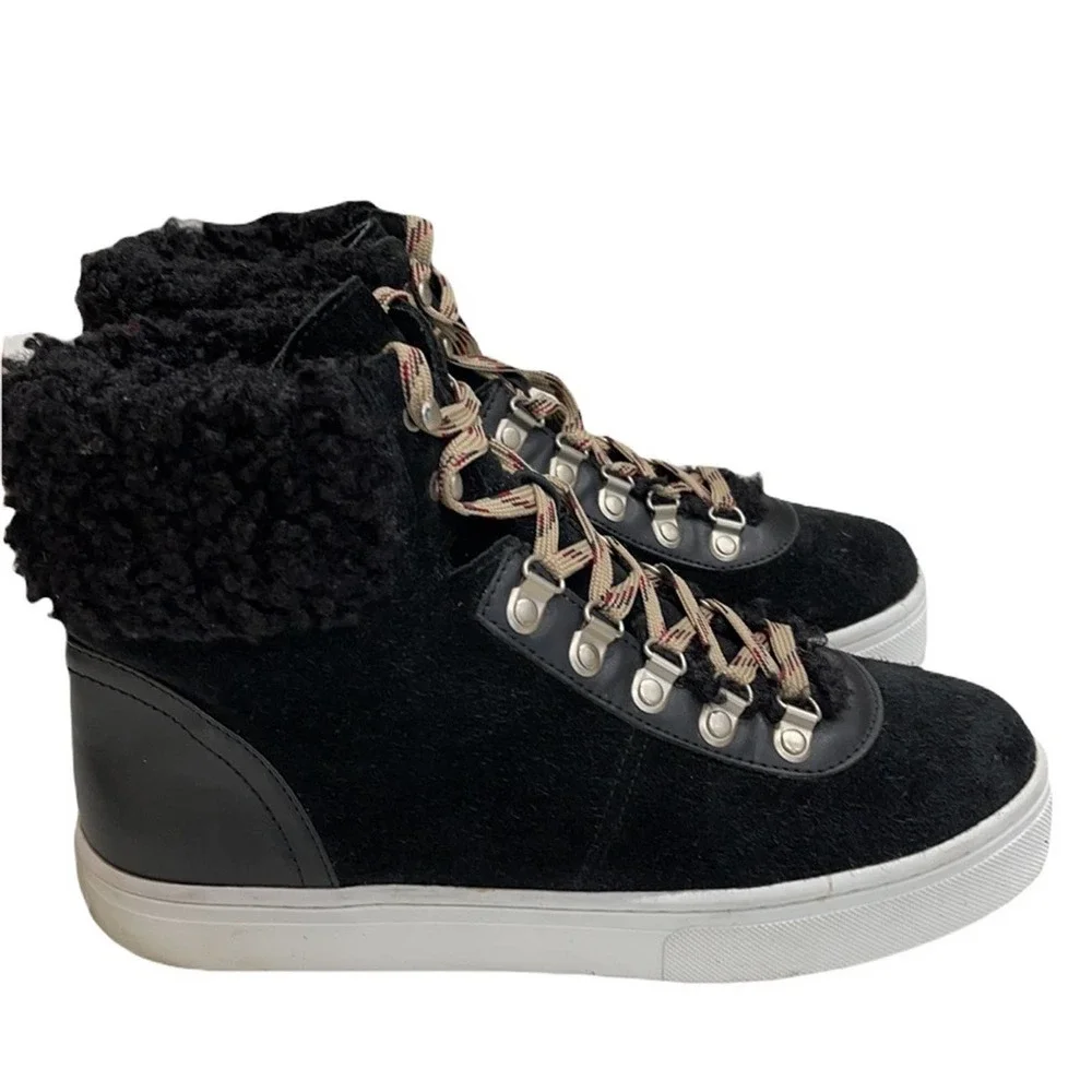 Sam Edelman Luther Suede and Faux Shearling High Top Sneaker SZ 9 Black